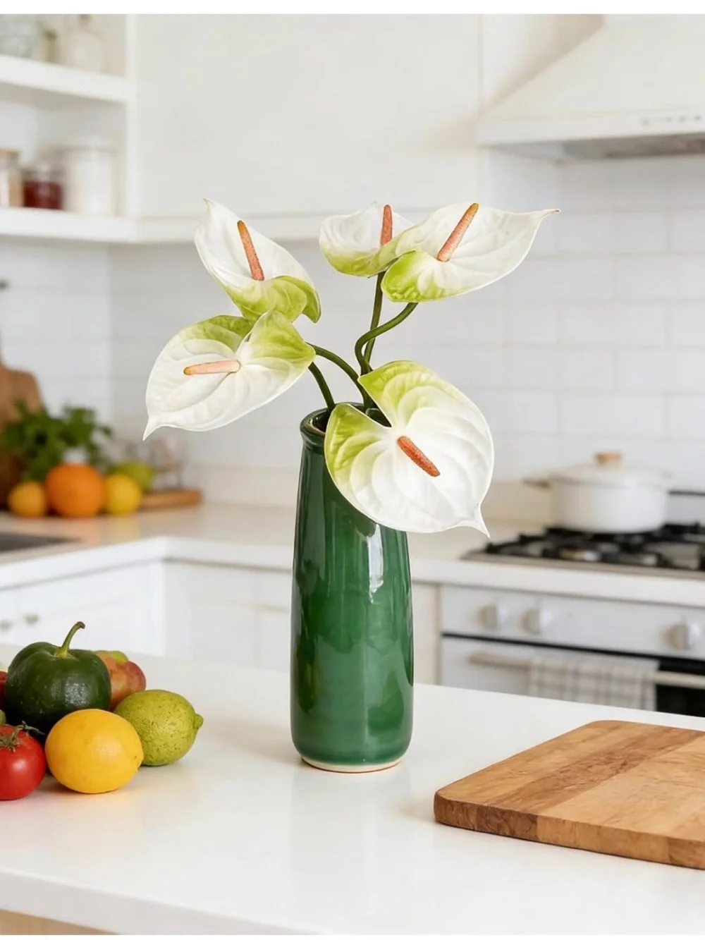 NIB Anthurium Faux Florals Real Touch 6 Pcs White,Centerpiece,Bouquet,Vase